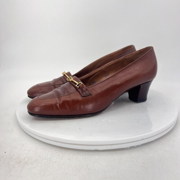 Church Women Size 6B Brown Leather Horse Bit Slip On Heel Pump Shoes - Picture 1 of 16